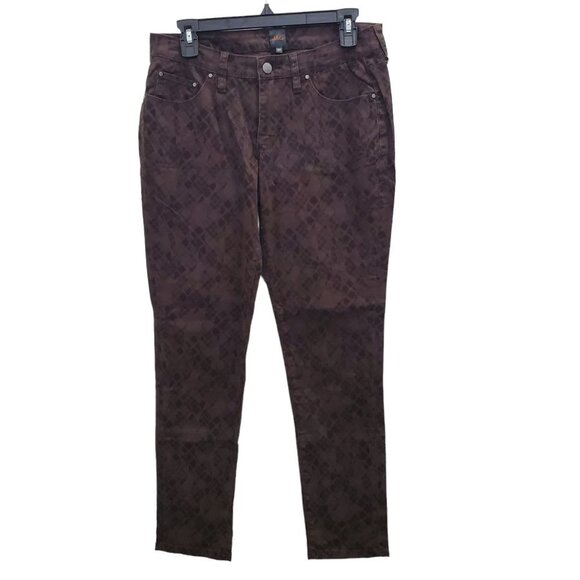 JAG Women's Petite Brown Diamond Plaid Print Low Rise Skinny‎ Jeans Size 8P - Picture 1 of 6